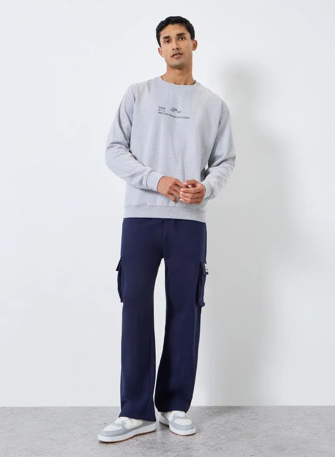 Styli Men Grey Placement Print Sweatshirt